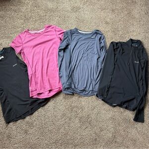 Bundle of Four Running Shirts (size small) in Black, Pink, and Blue/Gray
